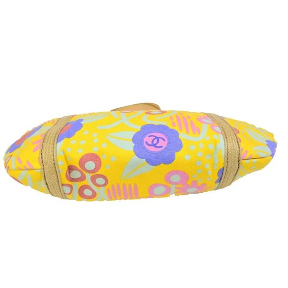 CHANEL CC High Summer Tote Bag Shoulder Canvas Leather Flower Yellow - Picture 5 of 16